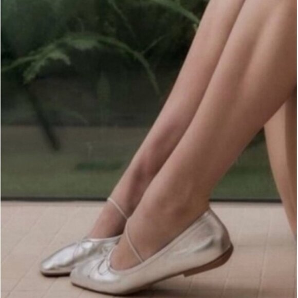 Zara Shoes - Zara - Metallic Silver Square-Toe Ballet Flats sz 39